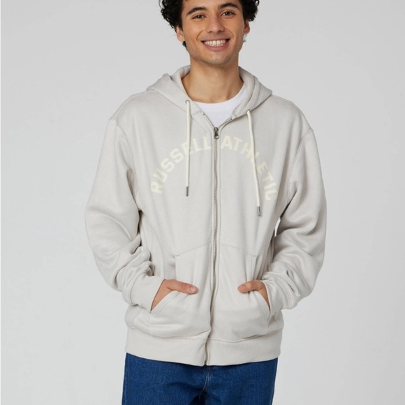 Russell Athletic Men's Cream Zip-Up Hoodie - Picture 1 of 8